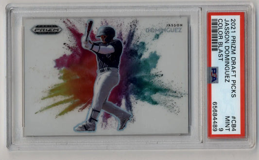 Jasson Dominguez 2021 Prizm Draft Picks Color Blast baseball card PSA 9 Mint