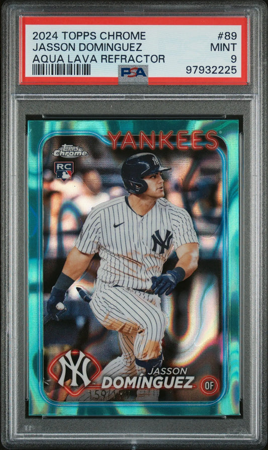 Graded Jasson Dominguez 2024 Topps Chrome RC Aqua Lava Refractor card Columbia Hobby