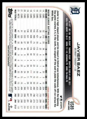 Javier Baez baseball card from Topps Update US89 2022 Detroit Tigers collection