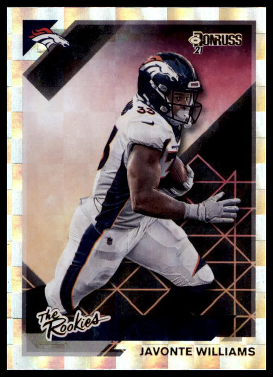 Javonte Williams football card from 2021 Donruss The Rookies series featuring Denver Broncos