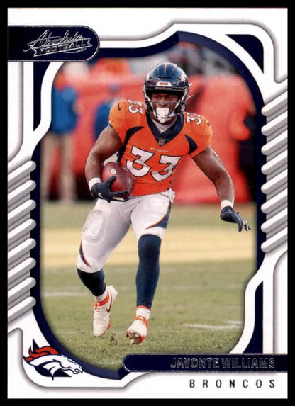 Javonte Williams football card from Panini Absolute 2022 Denver Broncos collection