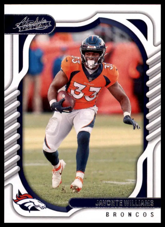 Javonte Williams football card from Panini Absolute 2022 Denver Broncos collection