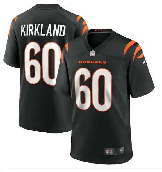 Black Cincinnati Bengals football jersey with number 60 from Jaxson Kirkland Nike Team Game Jersey