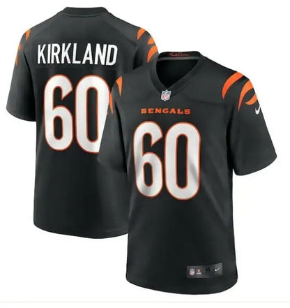 Black Cincinnati Bengals football jersey with number 60 from Jaxson Kirkland Nike Team Game Jersey