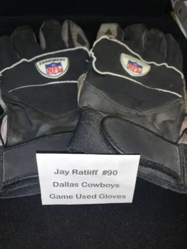 Pair of black NFL game-used gloves from Jay Ratliff of the Dallas Cowboys