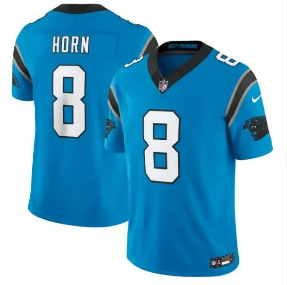 Blue Carolina Panthers Nike Vapor F.U.S.E. Limited Jersey with Horn and 8 on back