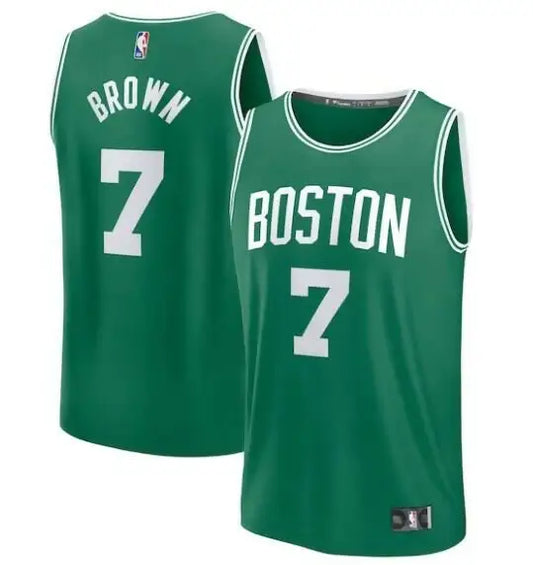 Green Boston Celtics Jaylen Brown Fast Break replica jersey with number 7 and Boston logo