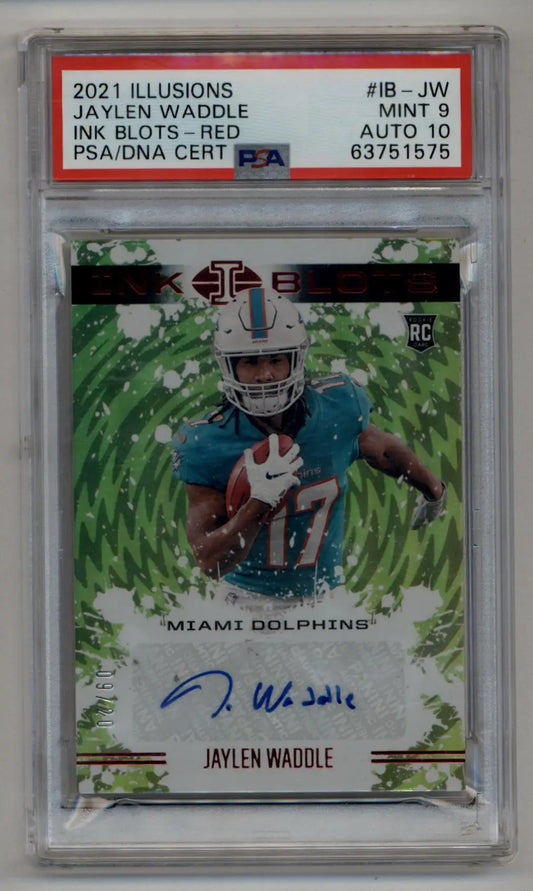 PSA-graded Jaylen Waddle 2021 Illusions Ink Blots Red football card with autograph
