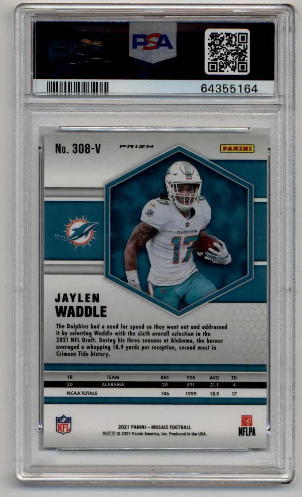 Jaylen Waddle 2021 Mosaic No Huddle Silver Variation #308 PSA 10 Gem Mint - Singles