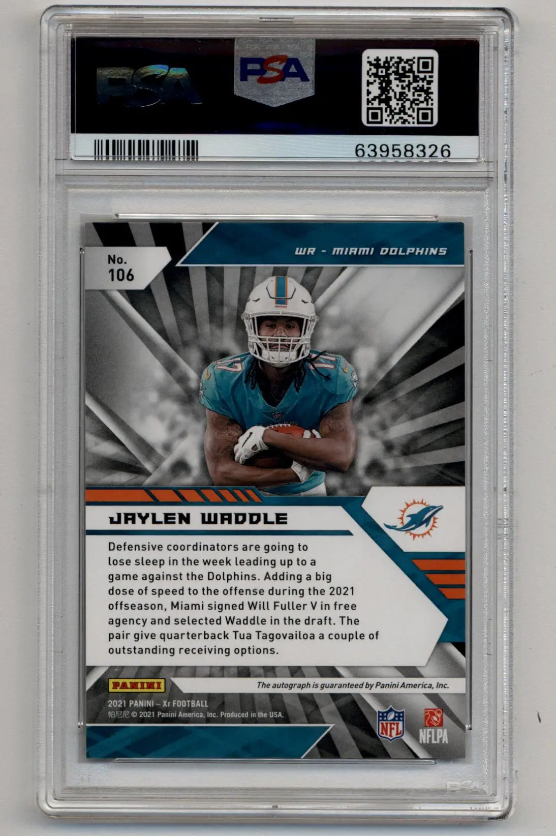 Jaylen Waddle 2021 Panini XR Auto Orange #106 5/7 PSA 9 Mint Auto 10 - Singles