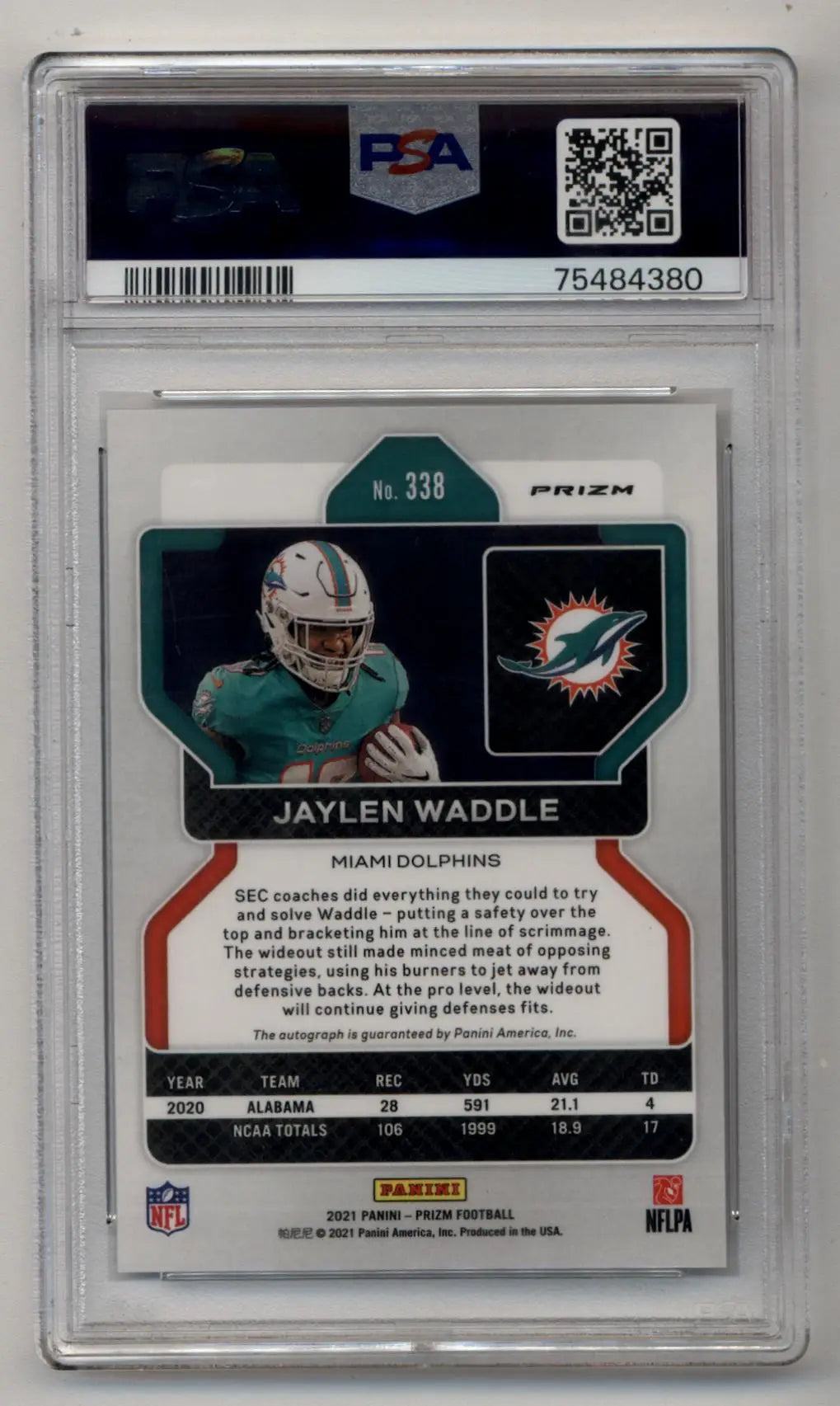 Jaylen Waddle 2021 Prizm No Huddle Auto PSA 9 Mint Auto 10 - Singles