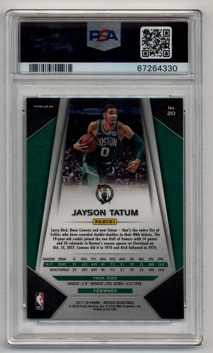 Graded Jayson Tatum 2017-18 Prizm Mosaic Green rookie card PSA 9 Mint