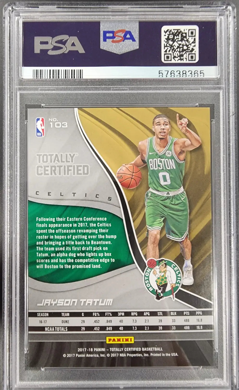 Jayson Tatum 2017 Panini Totally Certified Rookie #103 PSA 9 Mint - Singles