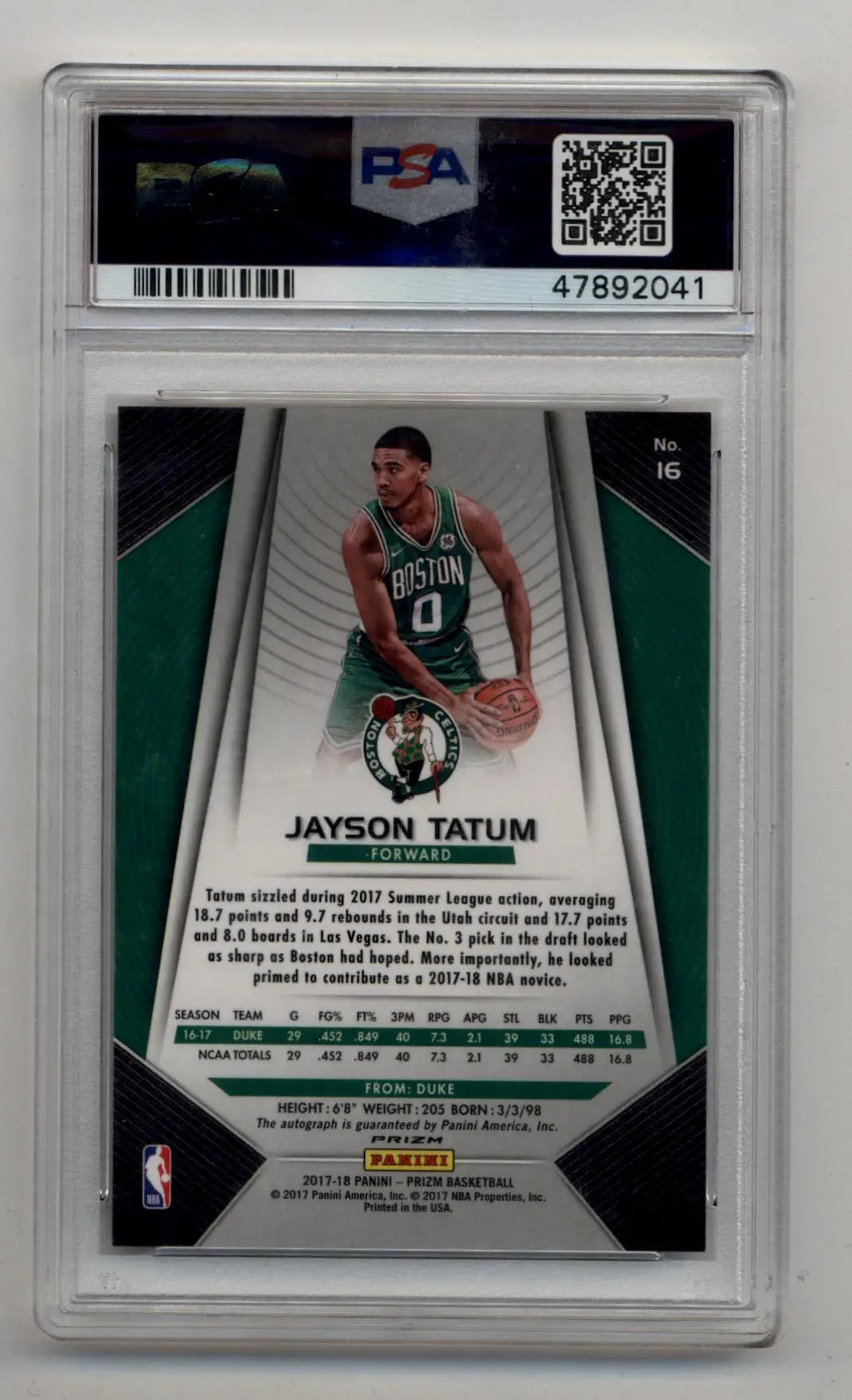Jayson Tatum 2017 Prizm Auto basketball trading card graded PSA 10 Gem Mint