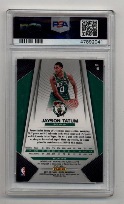 Jayson Tatum 2017 Prizm Auto basketball trading card graded PSA 10 Gem Mint