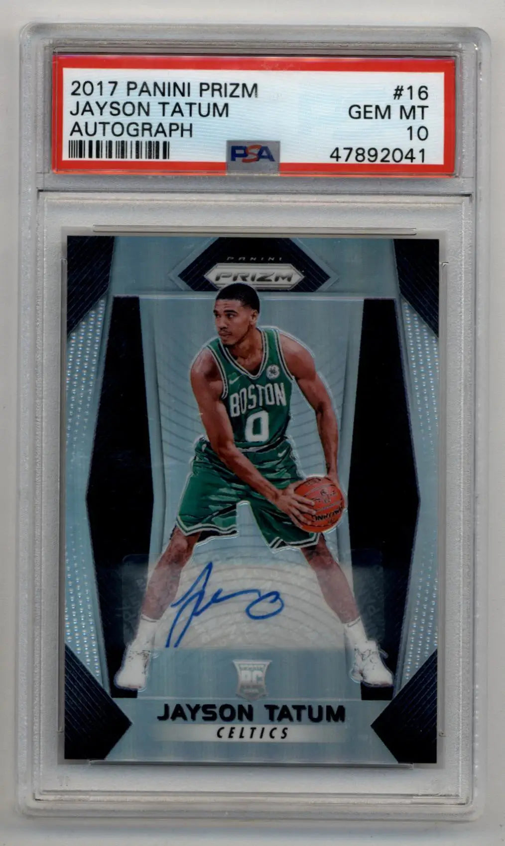 Jayson Tatum 2017 Prizm Auto basketball card PSA 10 Gem Mint display