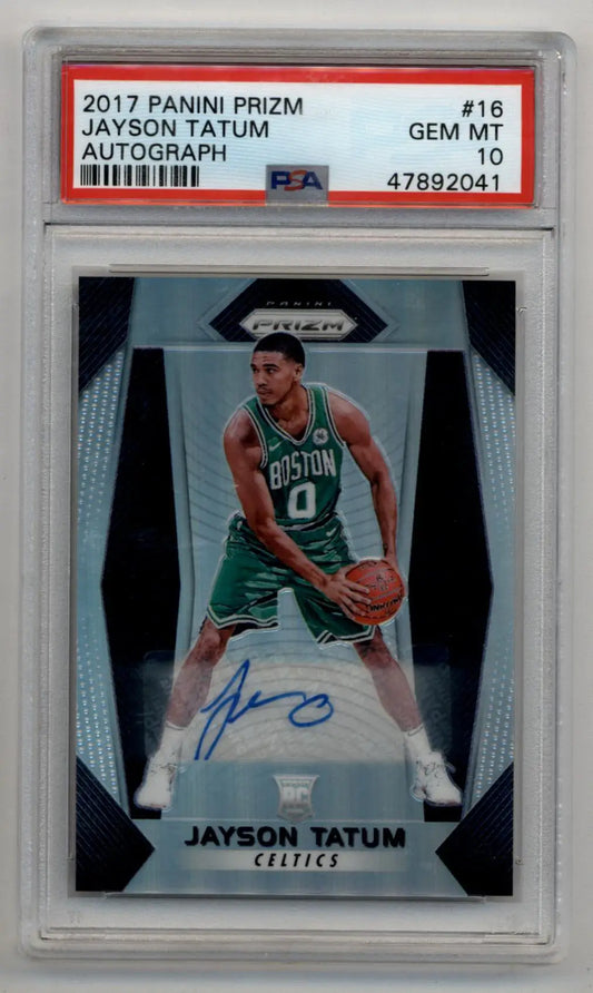 Jayson Tatum 2017 Prizm Auto basketball card PSA 10 Gem Mint display