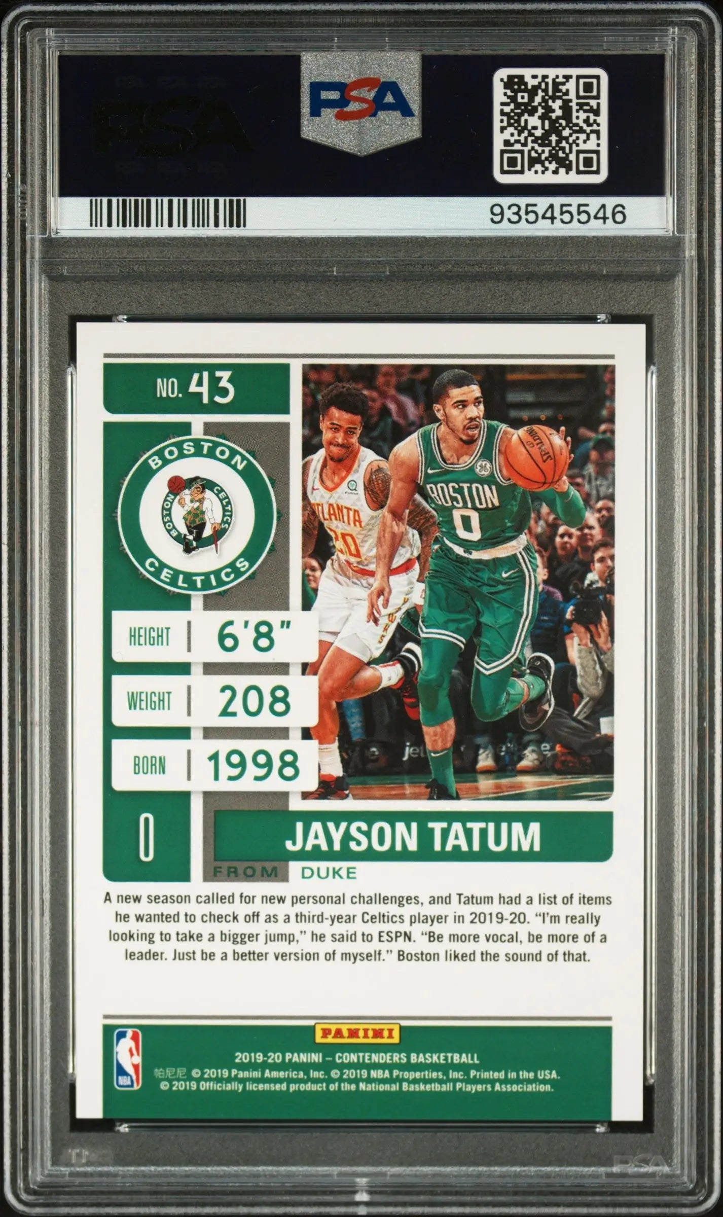 Jayson Tatum 2018 Panini Contenders #43 Cracked Ice #9/25 PSA 10 Gem Mint - Singles