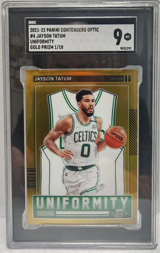Jayson Tatum Graded Panini Contenders Optic Uniformity Gold Prizm basketball card