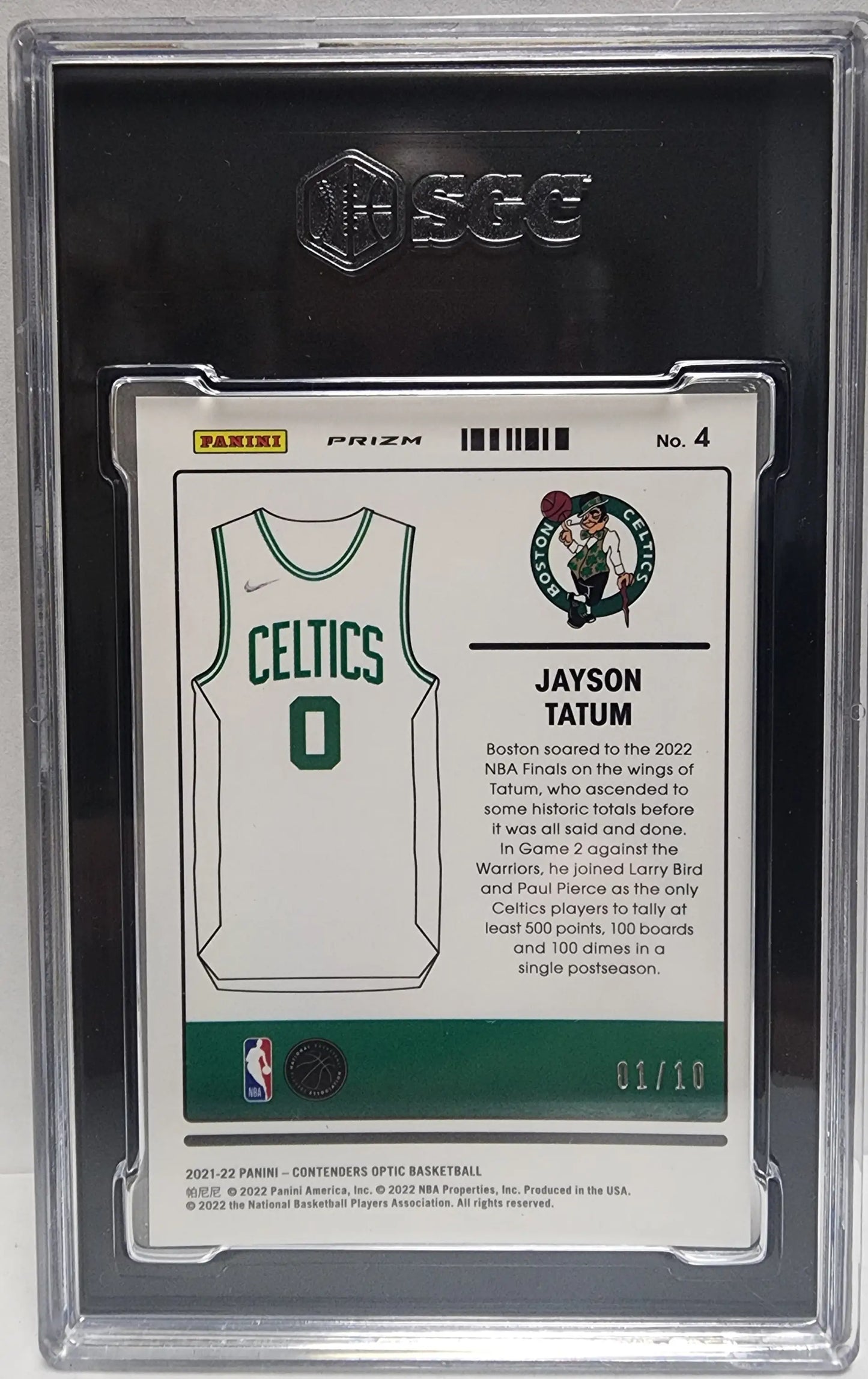 Graded Jayson Tatum basketball trading card featuring Optic Uniformity Gold design