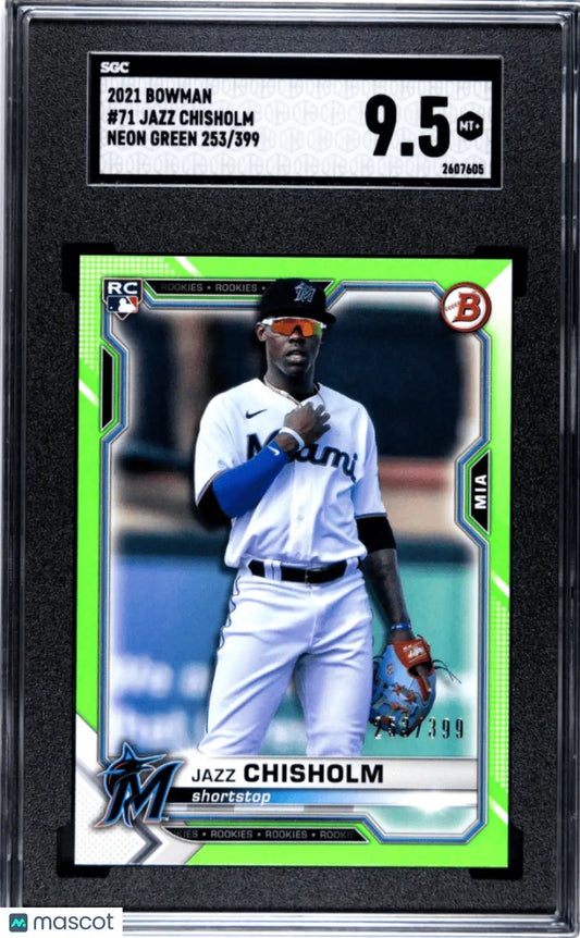 Columbia Hobby Jazz Chisholm neon green baseball card graded 9.5 SGC from 2021 Bowman