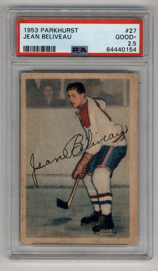 Jean Beliveau 1953-54 Parkhurst #27 Rookie PSA 2.5 Good+ - Singles