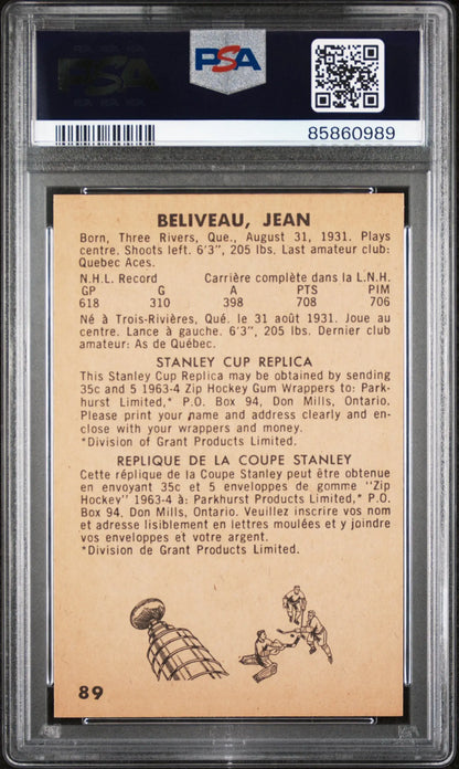 Jean Beliveau 1963 Parkhurst #89 PSA 8 Nm-Mint - Singles