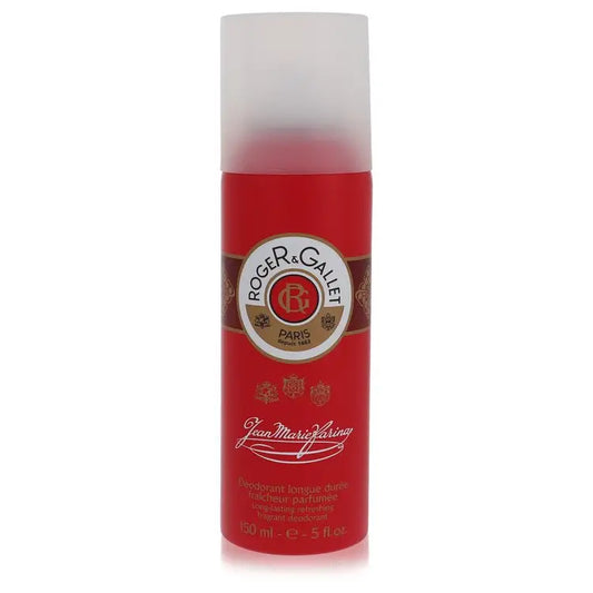 Red spray deodorant with white cap for Jean Marie Farina by Roger & Gallet