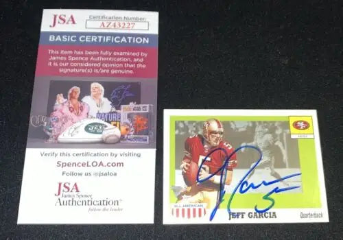 Autographed Jeff Garcia 2003 Topps All-American football card with JSA certification