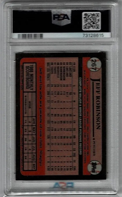 Jeff Robinson Signed 1989 Topps #267 Detroit Tigers Auto PSA/DNA 8 graded baseball card