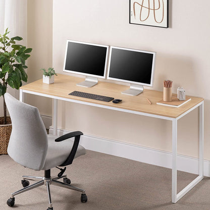 Jennifer 63 Inch White Frame Desk, Computer Workstation, Office Desk, Easy Assembly, Natural-0