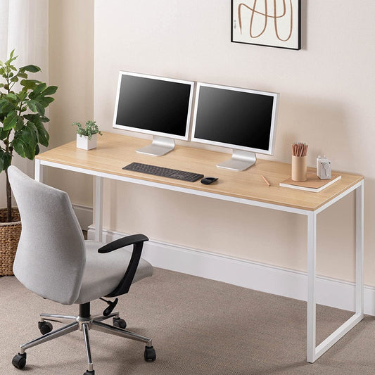 Jennifer 63 Inch White Frame Desk, Computer Workstation, Office Desk, Easy Assembly, Natural-0
