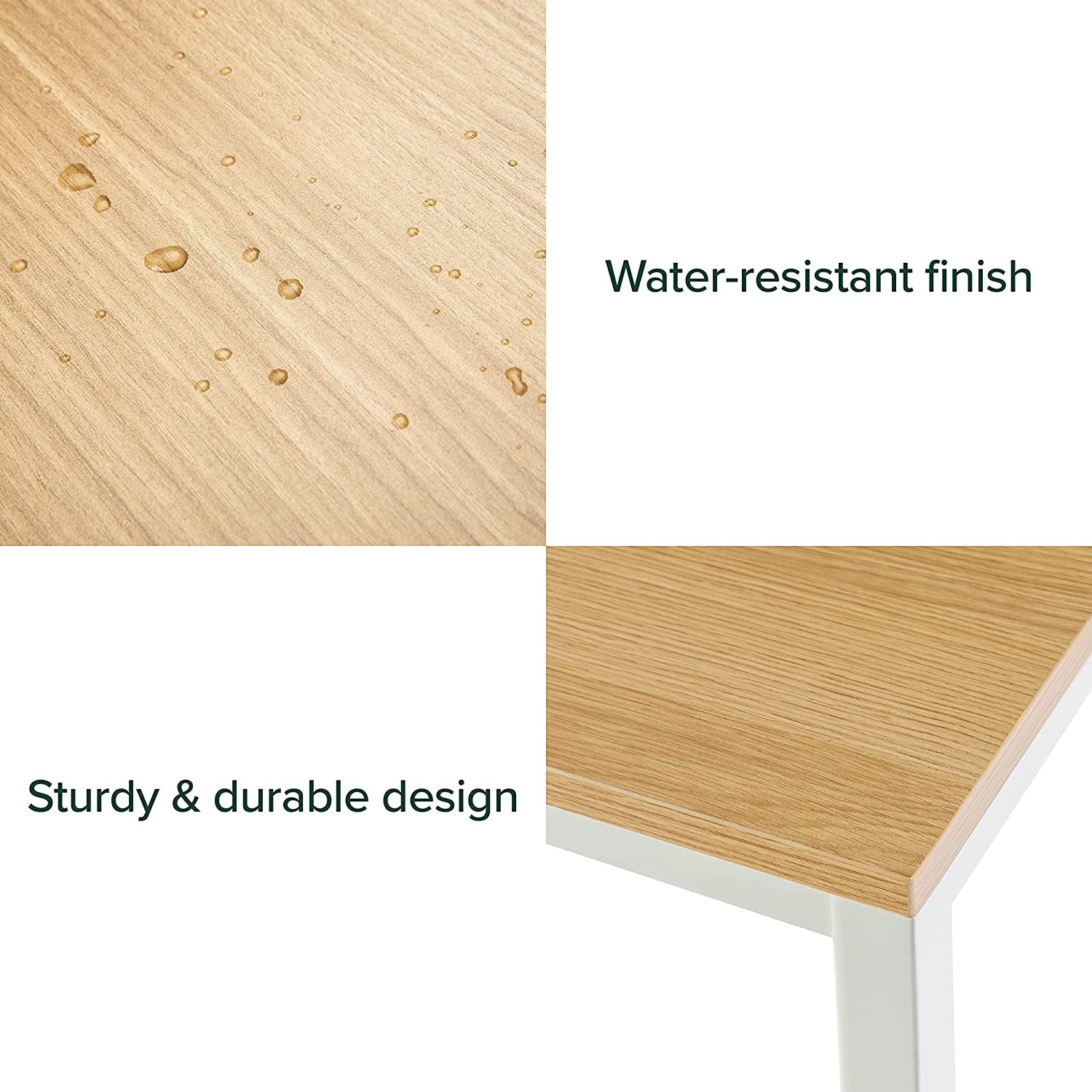 Jennifer 63 Inch White Frame Desk, Computer Workstation, Office Desk, Easy Assembly, Natural-3