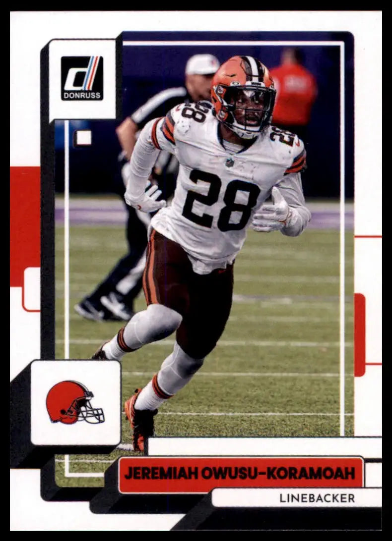 Football trading card featuring Jeremiah Owusu-Koramoah from 2022 Donruss series
