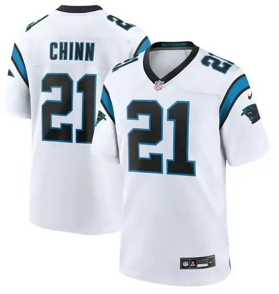 White Jeremy Chinn Carolina Panthers Nike Game Jersey with #21 football jersey display