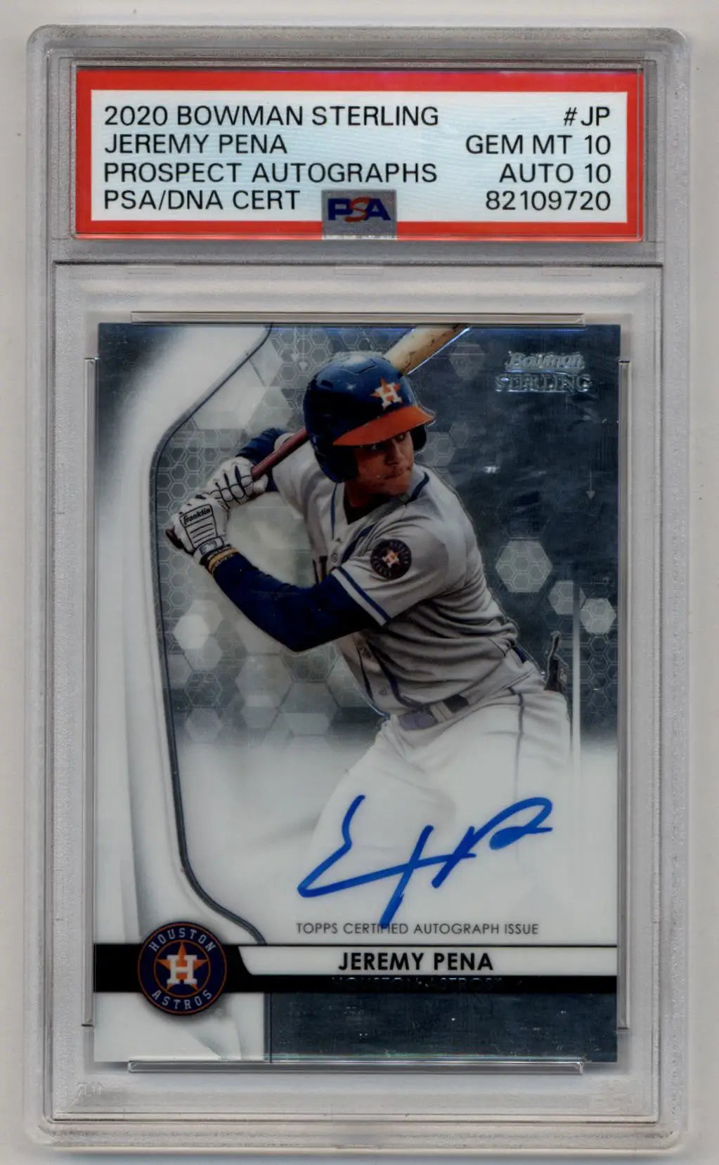 Graded 2020 Bowman Sterling Prospect Auto Jeremy Pena PSA 10 Gem Mint baseball card