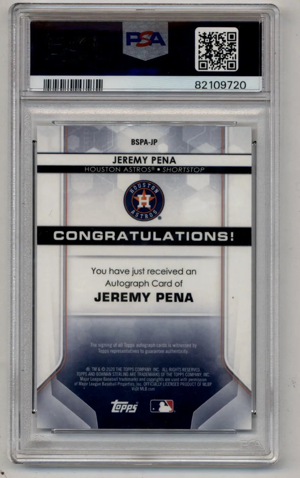 Graded Jeremy Peña Bowman Sterling Prospect Auto Baseball Card PSA 10 Gem Mint