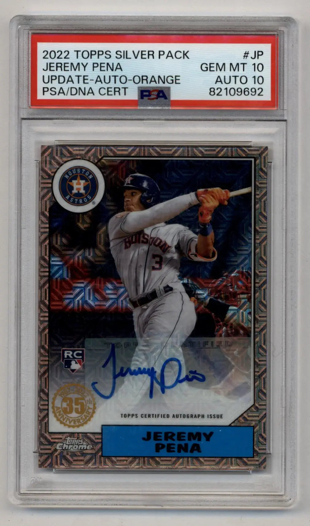 Jeremy Pena 2022 Topps Silver Pack autographed baseball card, PSA 10 Gem Mint