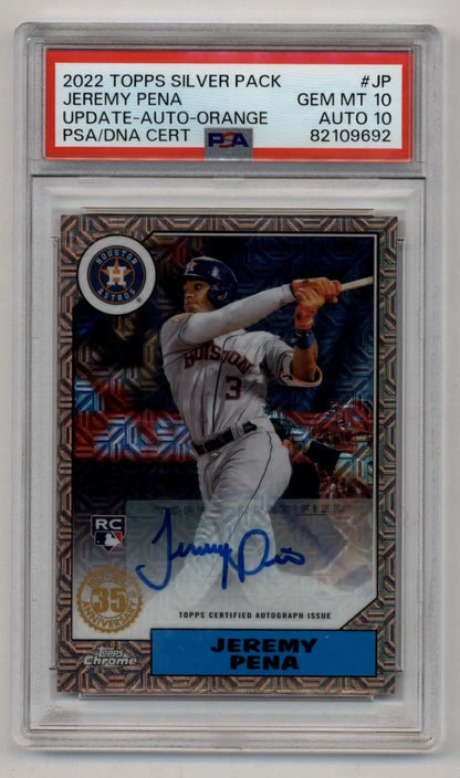 Jeremy Pena 2022 Topps Silver Pack autographed baseball card, PSA 10 Gem Mint