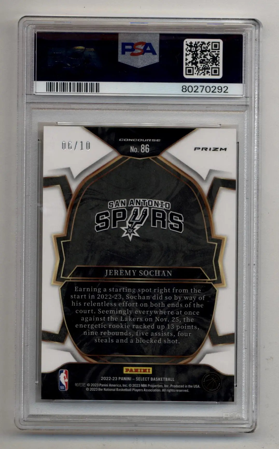 Jeremy Sochan 2022-23 Select Gold Cracked Ice 06/10 PSA 10 Gem Mint - Singles
