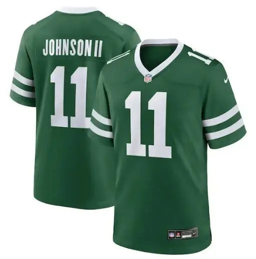 Green and white Jermaine Johnson II New York Jets Nike Game Jersey with number 11