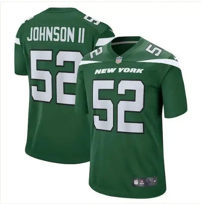 Green New York Jets Nike Jermaine Johnson II football jersey with number 52