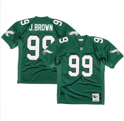 Green Jerome Brown Philadelphia Eagles jersey with number 99 and J Brown on back