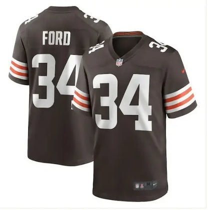 Brown NFL Jerome Ford Cleveland Browns Nike Game Player Jersey with number 34 and FORD