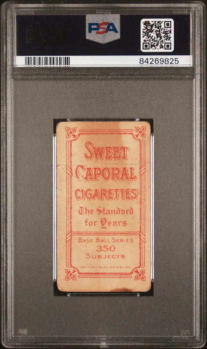 PSA-graded Jerry Freeman T206 Sweet Caporal cigarette card with red text on light background