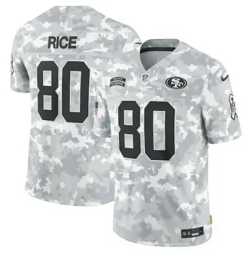 White and gray camouflage San Francisco 49ers Jerry Rice limited jersey with number 80
