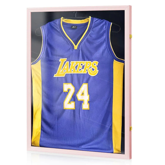 Framed Lakers jersey in large display case, jersey frame display with UV protection
