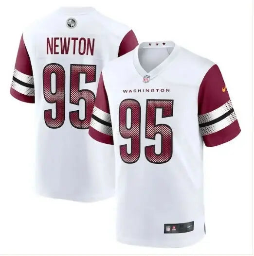 White and burgundy Jer Zhan Newton Washington Commanders Nike Game Jersey with number 95