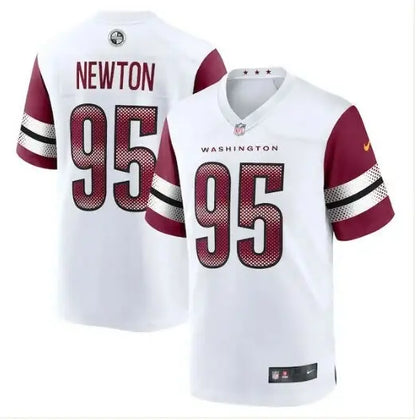White and burgundy Jer Zhan Newton Washington Commanders Nike Game Jersey with number 95
