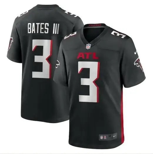 Black Atlanta Falcons Jessie Bates III Nike Game Player Jersey on display